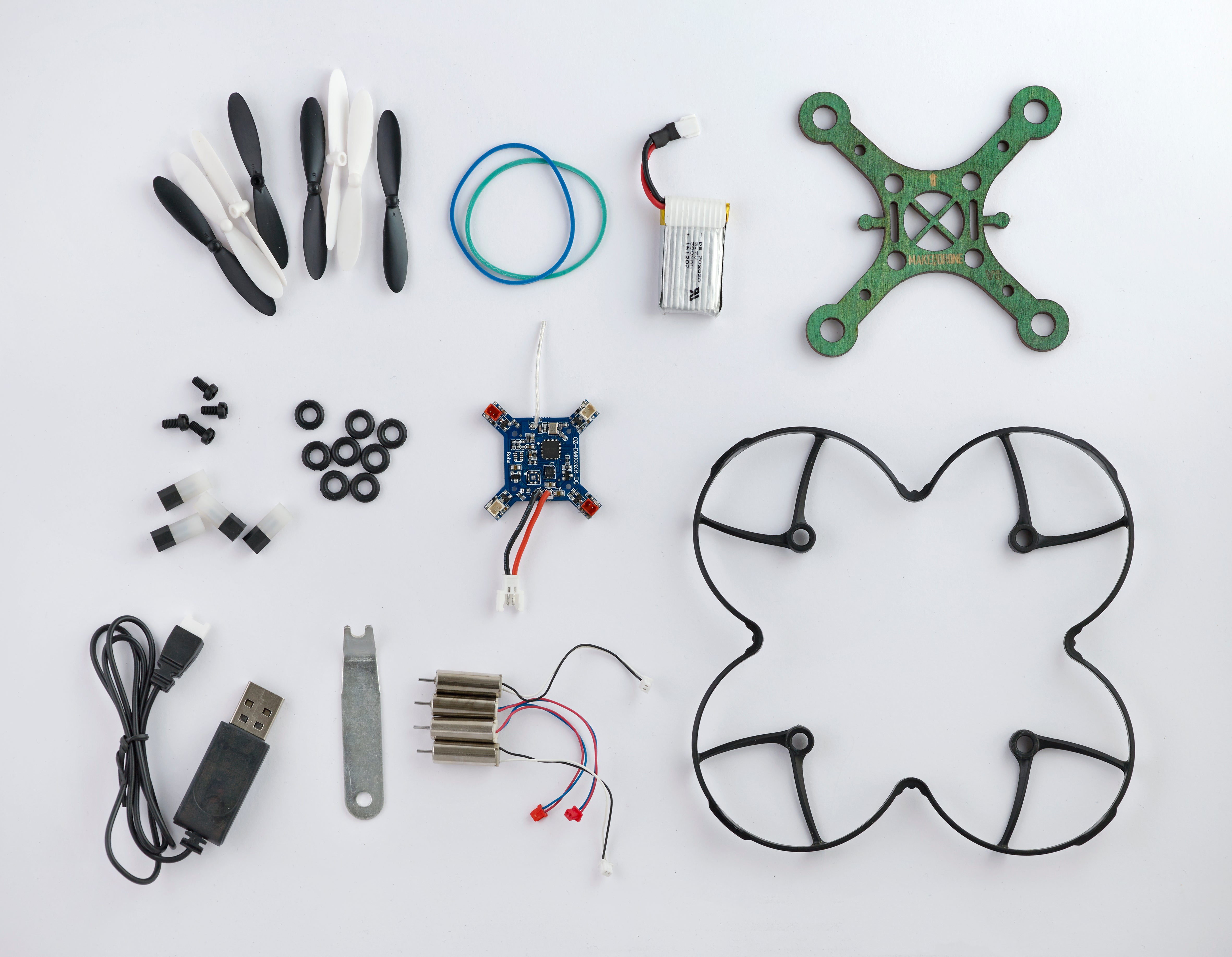 Kolibri skolesett/makerspace pakke: 12 dronebyggesett med kamera ekstra batterier, for laserkutter / 3d-printer